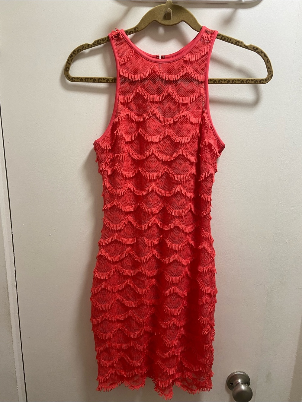 Guess Coral Fringe Midi Dress
